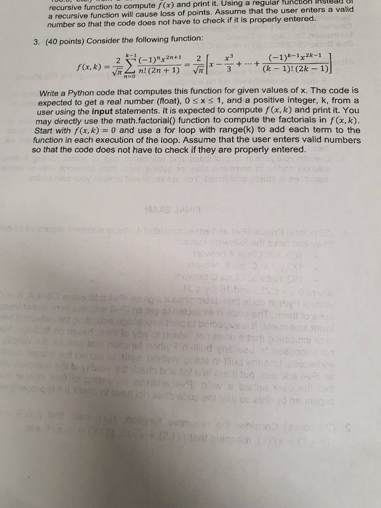 Solved recursive function to compute f(x) and print it. | Chegg.com