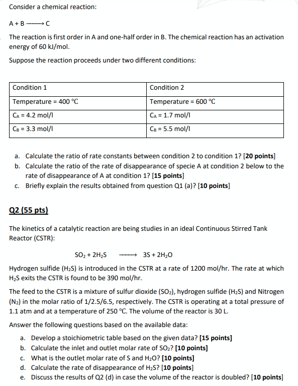 Solved Consider a chemical reaction: A+B-C The reaction is | Chegg.com