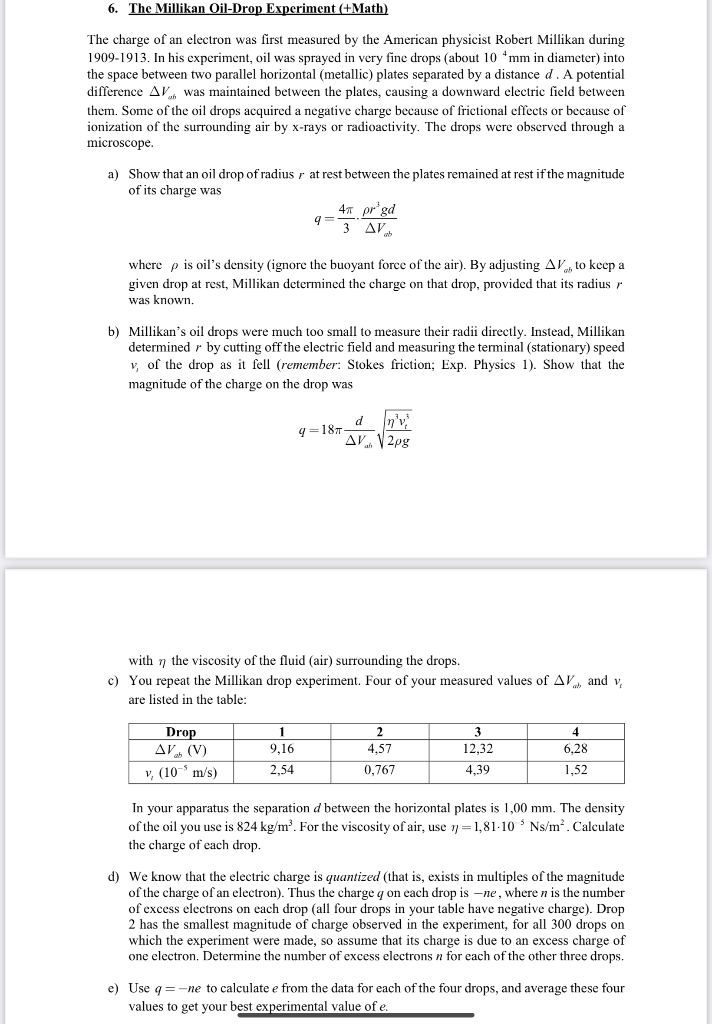 Discuss the Millikan's oil drop experiment to determine the charge of an  electron. - Physics