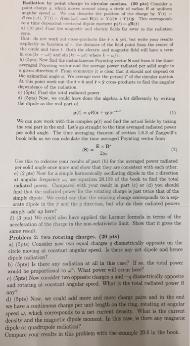 Radiation by point charge in circular motion. (30 | Chegg.com