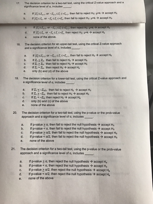 Solved The decision criterion for a two-tall test, using the | Chegg.com