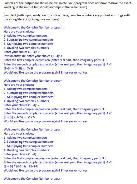 Solved Complex Number Calculator (100 pts) The elementary | Chegg.com