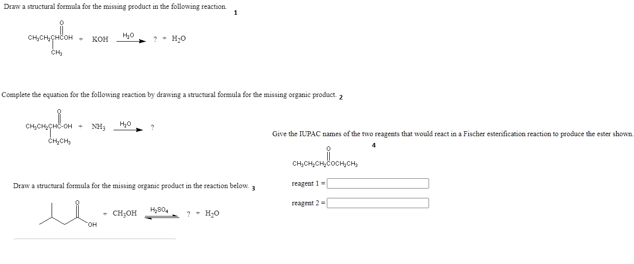 Solved Draw a structural formula for the missing product in | Chegg.com