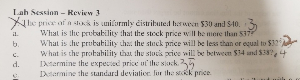 Solved Lab Session- Review 3 、The price of a stock is | Chegg.com