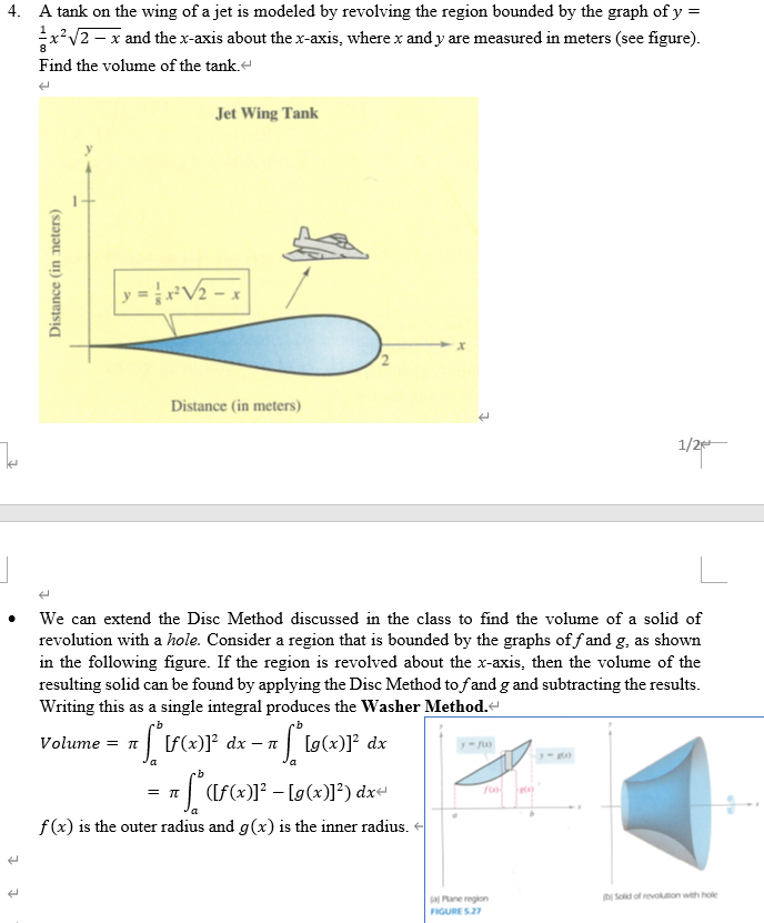 Solved A tank on the wing of a jet is modeled by revolving | Chegg.com