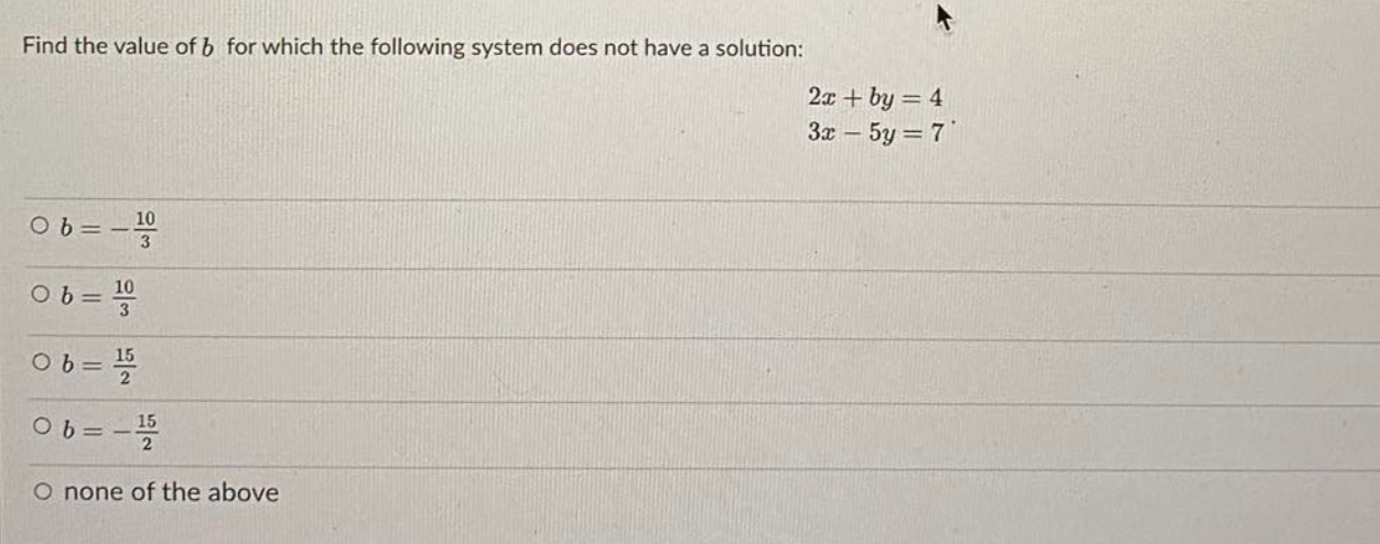 Solved Find The Value Of B For Which The Following System | Chegg.com