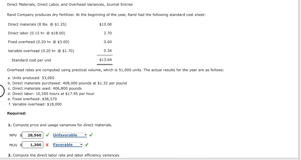 Solved Direct Materials, Direct Labor, and Overhead
