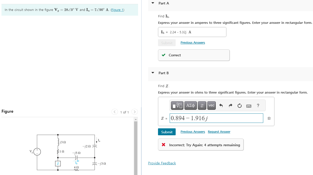 Solved In the circuit shown in the figure Vg=28∠0∘V and | Chegg.com