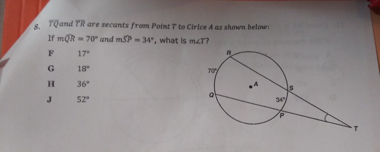 Solved TQand TR are secants from Point T to Cirlce A as | Chegg.com