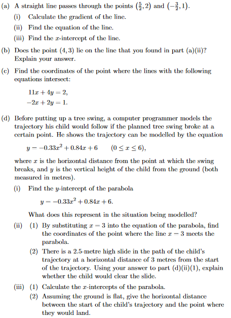 Solved (a) A straight line passes through the points (1,2) | Chegg.com