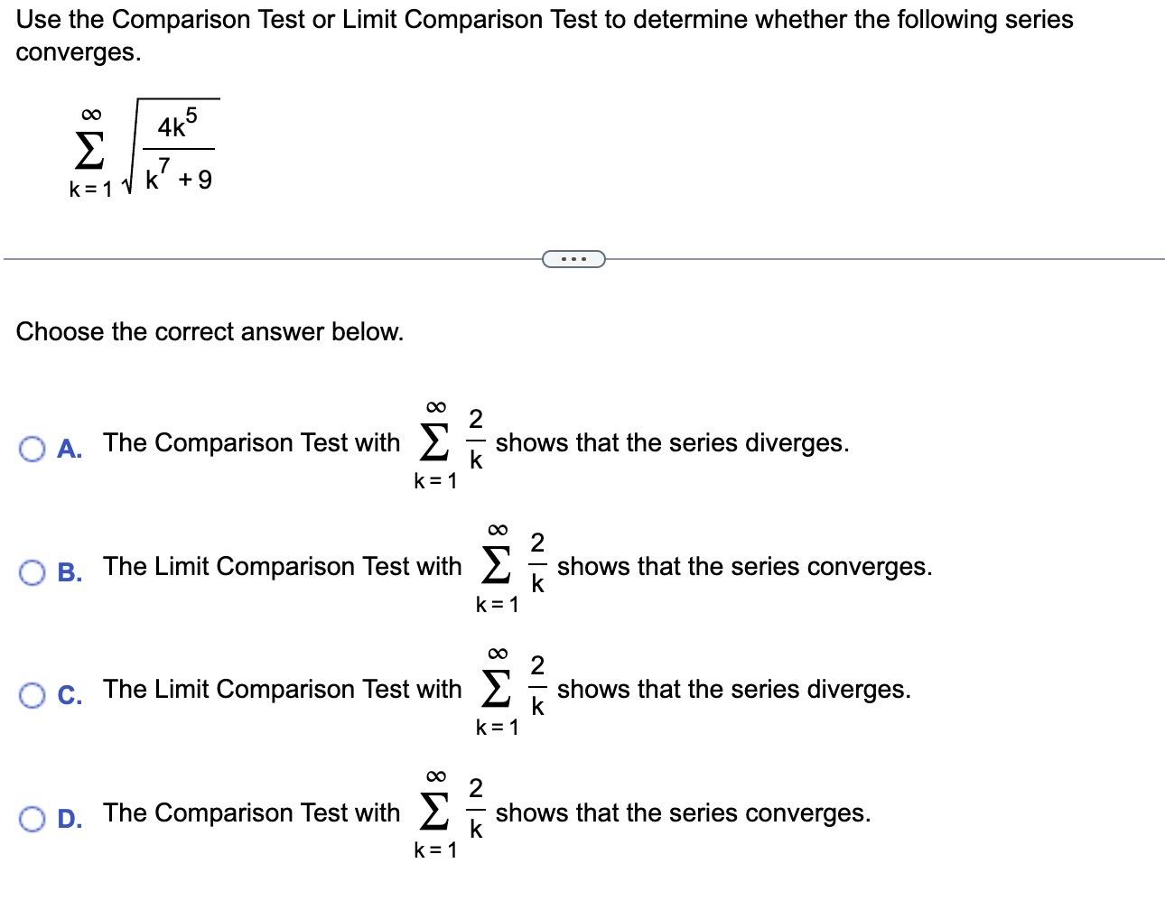 Solved Use the Comparison Test or Limit Comparison Test to | Chegg.com