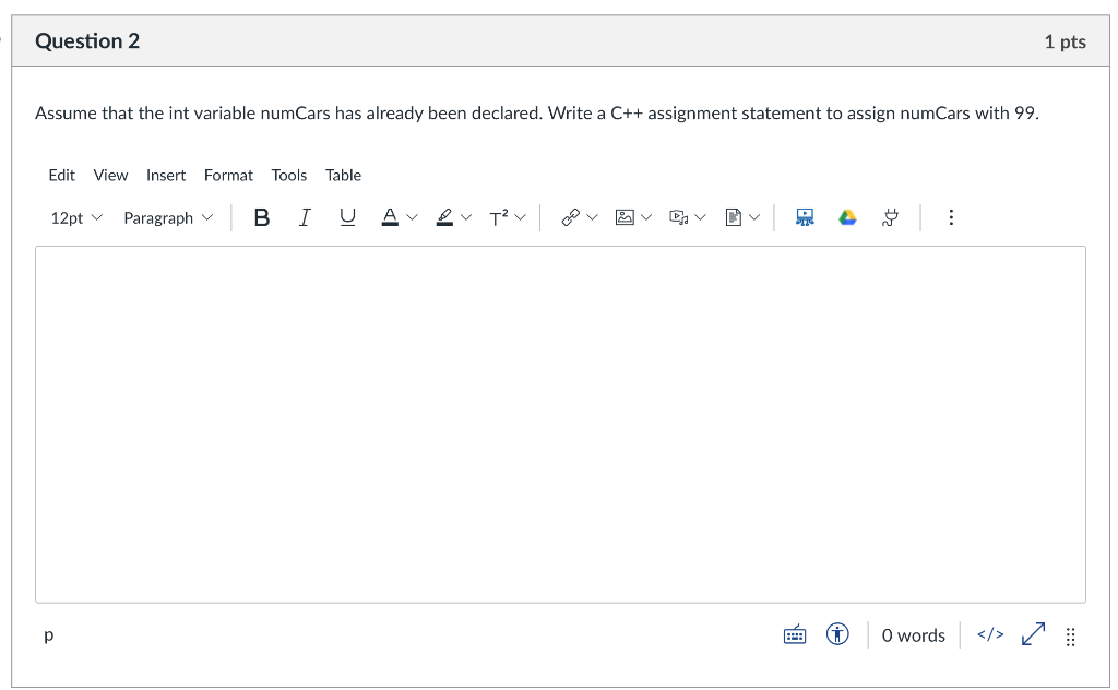 write an assignment statement to assign numcars with 99