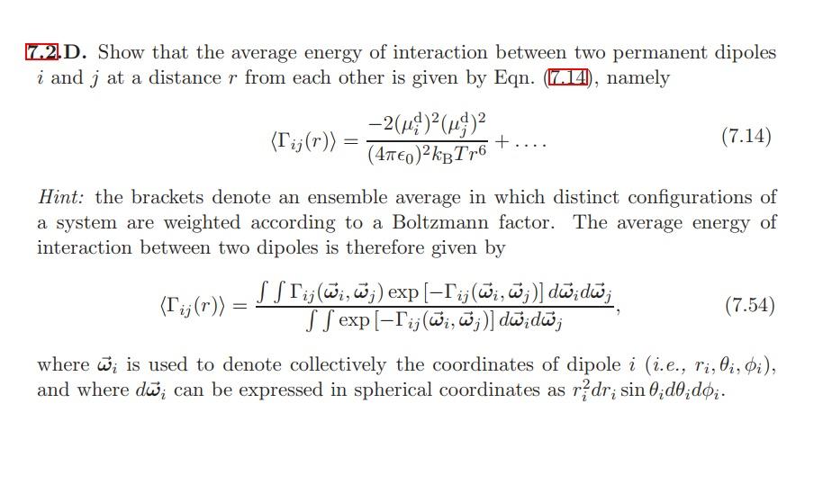 Solved 7.2.D. Show that the average energy of interaction | Chegg.com