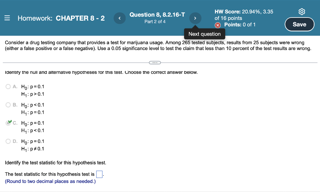 Solved = Homework: CHAPTER 8 - 2 Question 8, 8.2.16-T Part 2 | Chegg.com