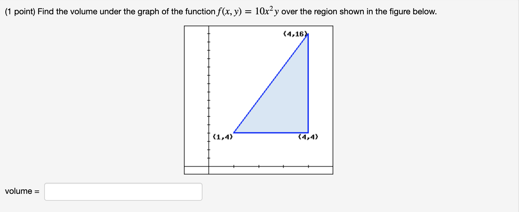 Solved (1 point) Find the volume under the graph of the | Chegg.com