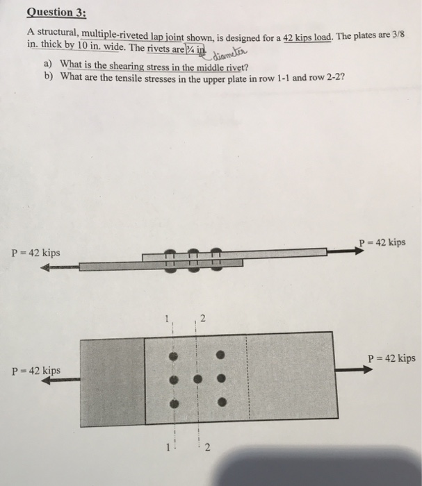 Solved uestion 3: A structural, multiple-riveted lap joint | Chegg.com
