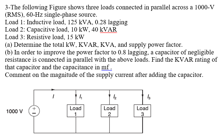 Solved 3-The Following Figure Shows Three Loads Connected In | Chegg.com