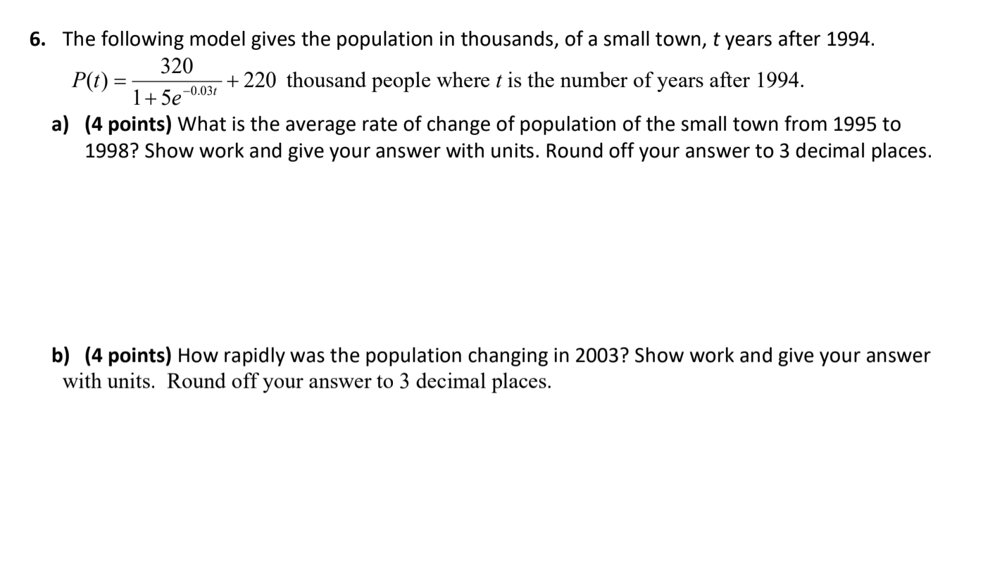 Solved 6. The Following Model Gives The Population In | Chegg.com