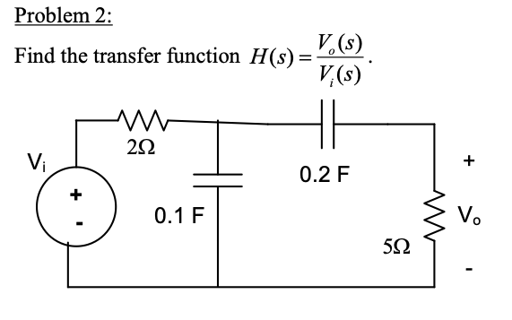 Solved Problem 2: V. (s) Find the transfer function H(S) = | Chegg.com