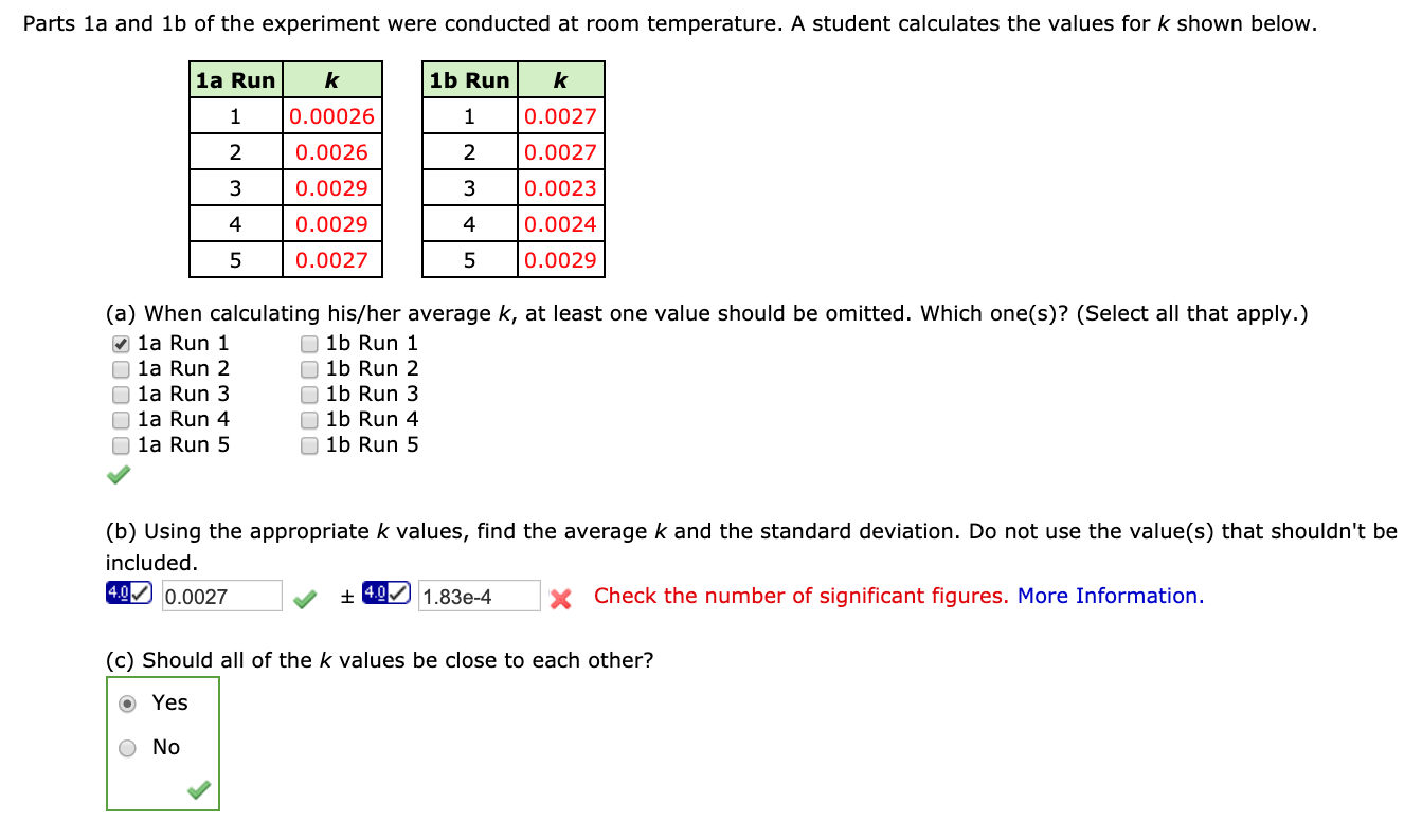 Solved Parts 1a and 1b of the experiment were conducted at | Chegg.com