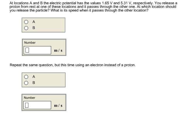 Solved At locations A and B the electric potential has the | Chegg.com