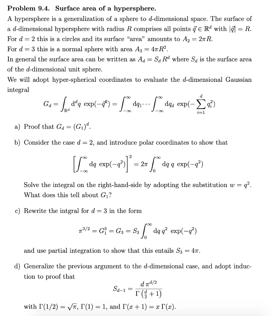 Solved Problem 9.4. Surface area of a hypersphere. A | Chegg.com