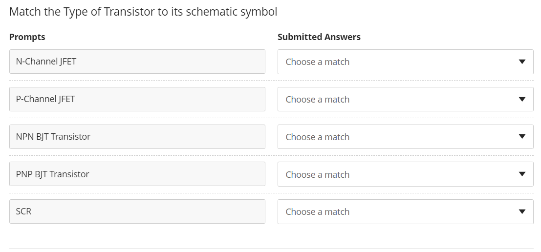 Solved Match the Type of Transistor to its schematic symbol | Chegg.com