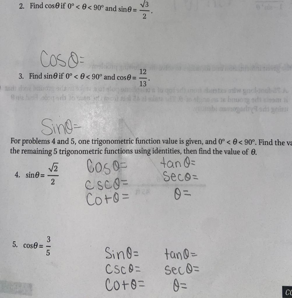 Solved 2. Find cosθ if 0∘