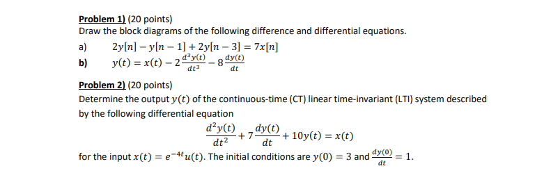 Solved Problem 1) (20 points) Draw the block diagrams of the | Chegg.com