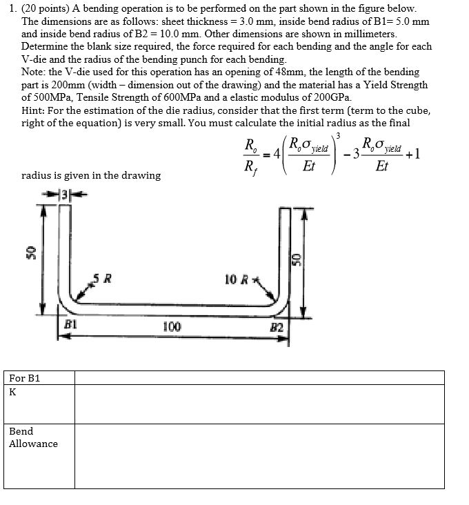 Solved 1 20 Points A Bending Operation Is To Be Performed Chegg Com