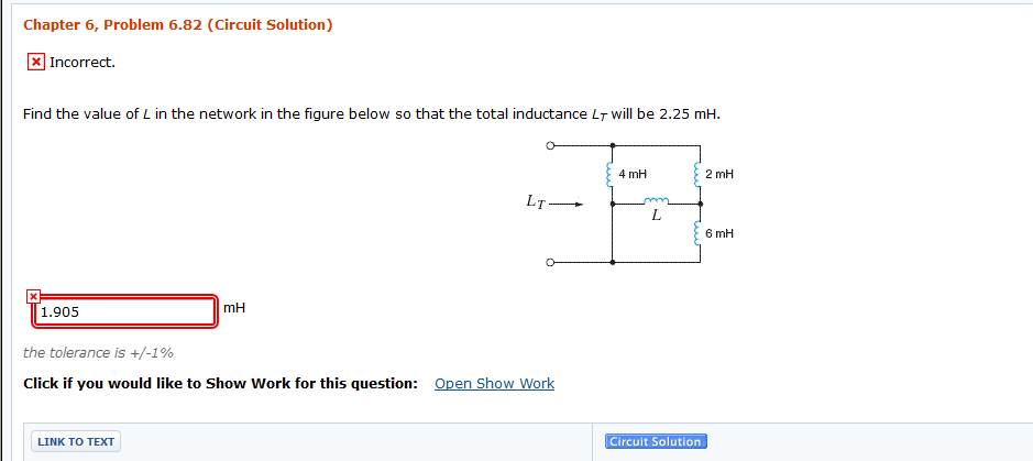 Solved Chapter 6, Problem 6.82 (Circuit Solution) Incorrect | Chegg.com
