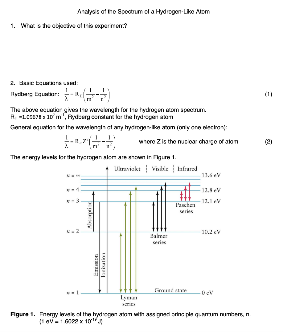 Solved Analysis of the Spectrum of a Hydrogen-Like Atom 1. | Chegg.com