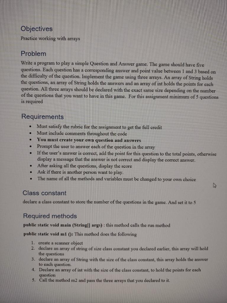 Solved Objectives Practice working with arrays Problem Write | Chegg.com