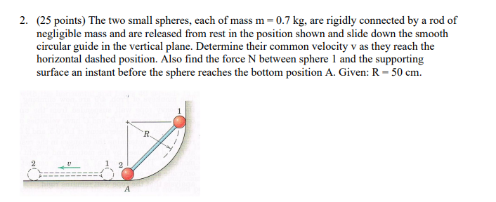 Solved 2. (25 points) The two small spheres, each of mass | Chegg.com