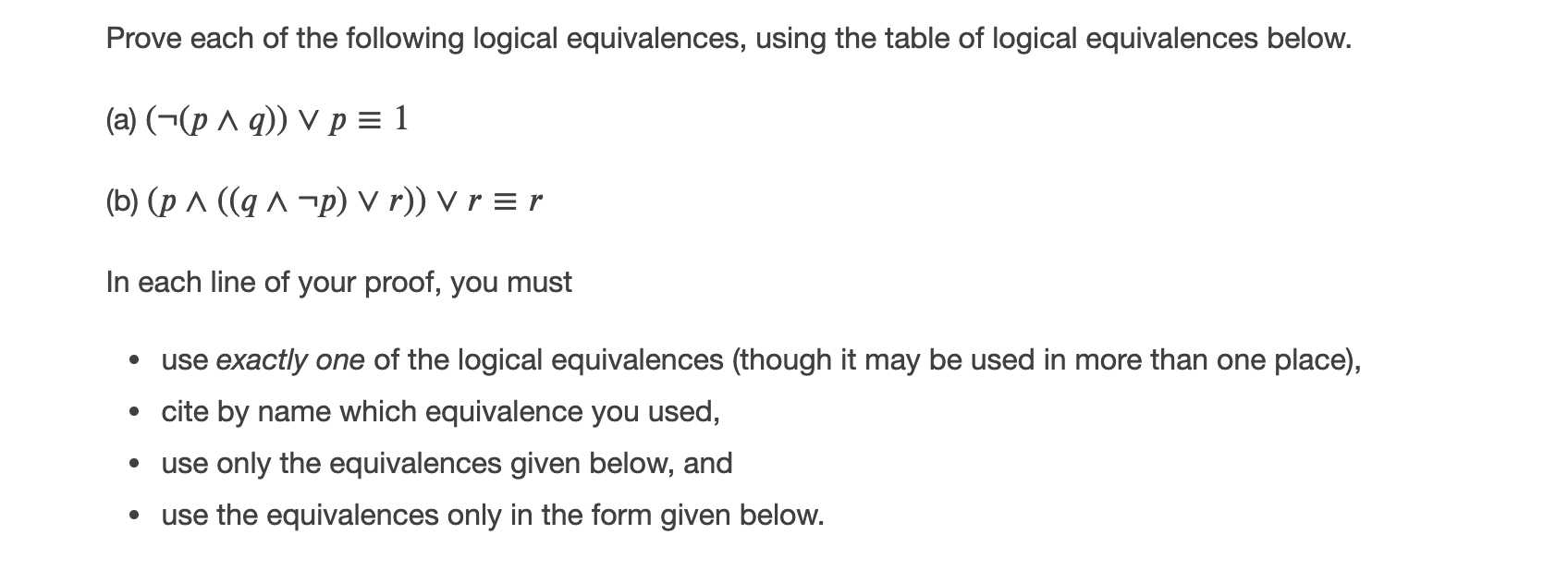 Solved Prove Each Of The Following Logical Equivalences, | Chegg.com