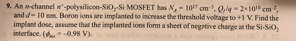Solved 9. An n-channel n+-polysilicon-SiO2-Si MOSFET has | Chegg.com