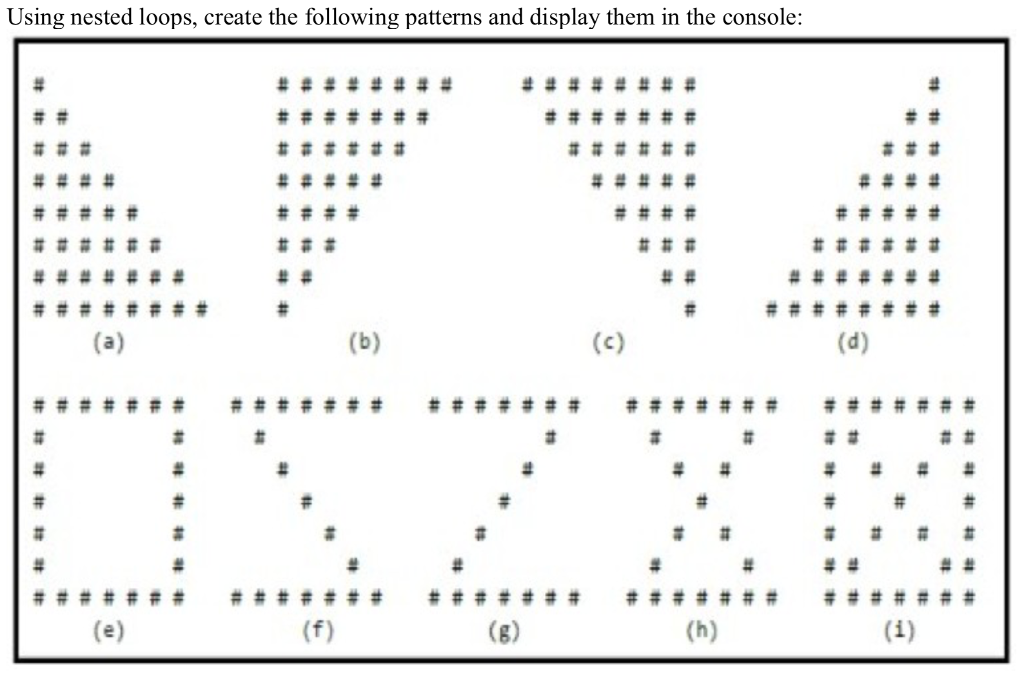 Using nested loops, create the following patterns and | Chegg.com