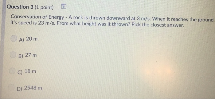 Solved Conservation of Energy - A rock is thrown downward at | Chegg.com