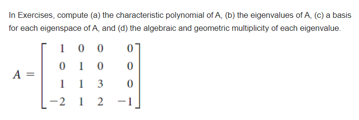 Solved In Exercises, compute (a) the characteristic | Chegg.com