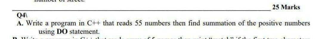 Solved 25 Marks Q4 A. Write a program in C++ that reads 55 | Chegg.com