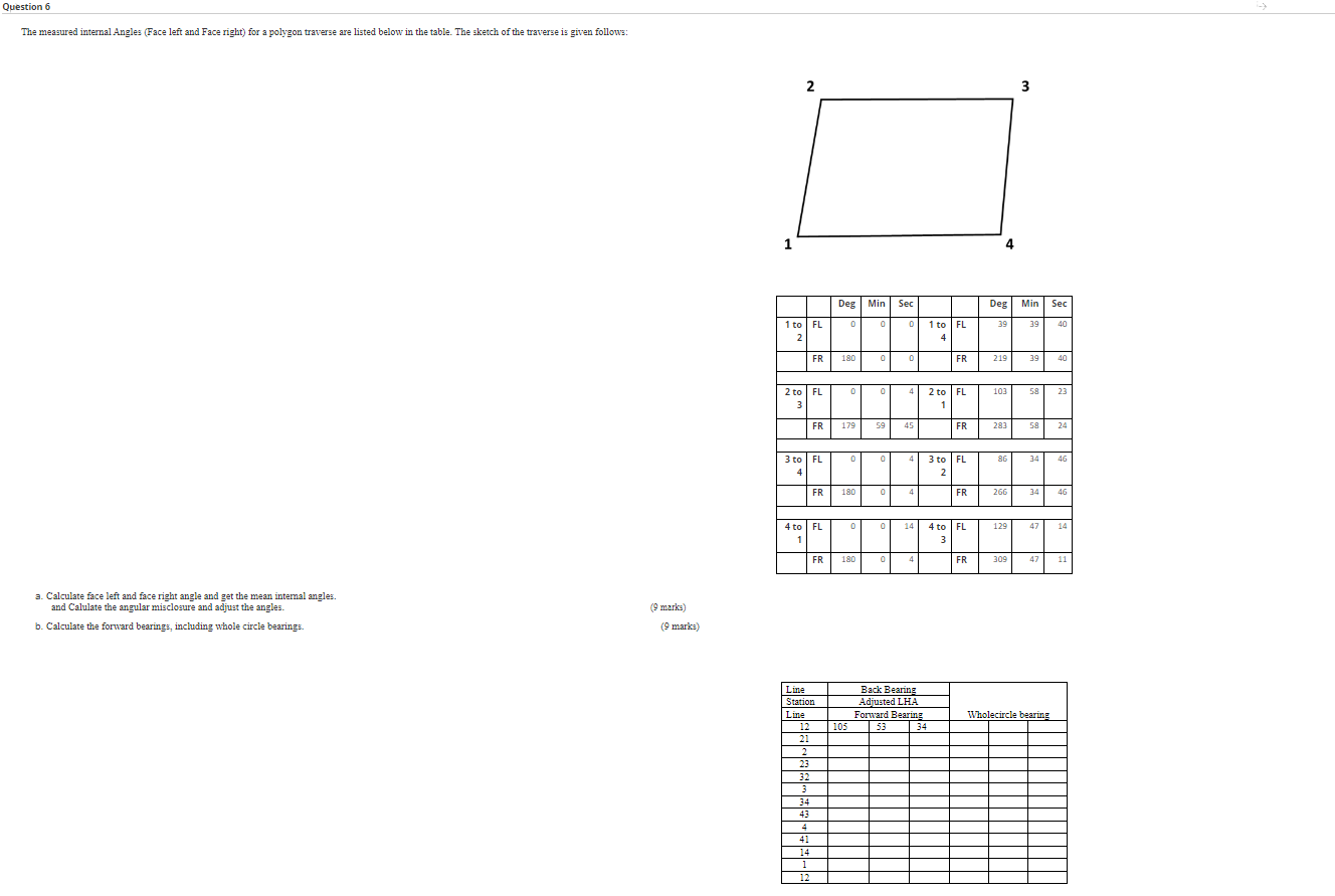 Solved Question 6 The measured internal Angles (Face left | Chegg.com