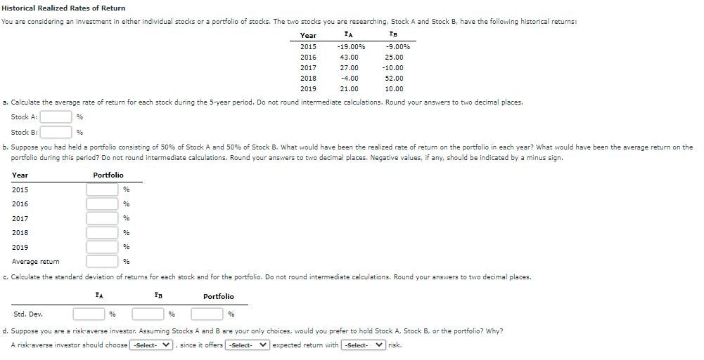 Solved Historical Realized Rates of Return You are | Chegg.com