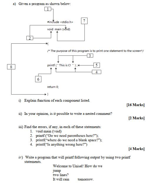 Solved a) Given a program as shown below: #include void | Chegg.com