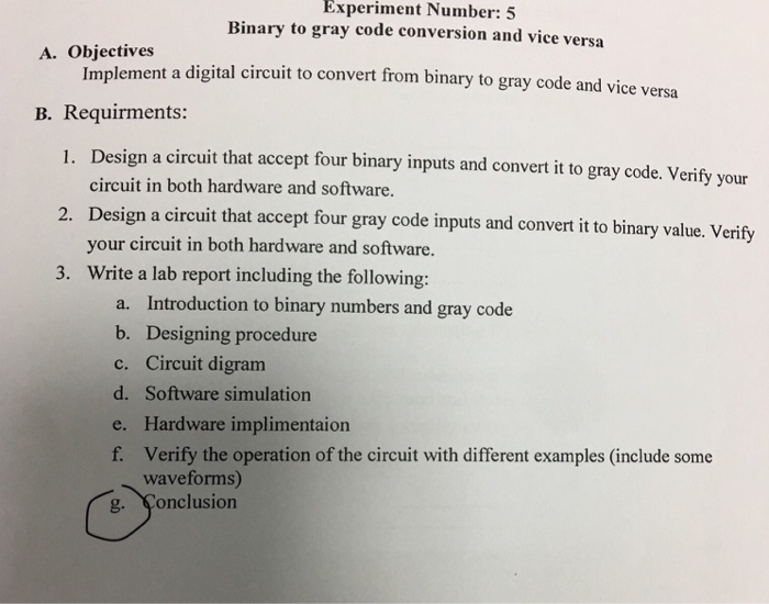Solved Experiment Number: 5 Binary to gray code conversion | Chegg.com