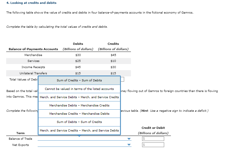 Solved 4. Looking at credits and debits The following table | Chegg.com
