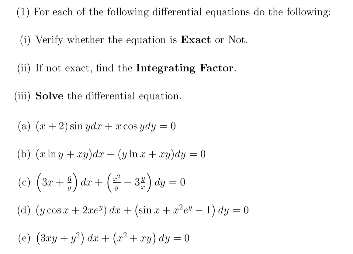 Solved (1) For each of the following differential equations | Chegg.com