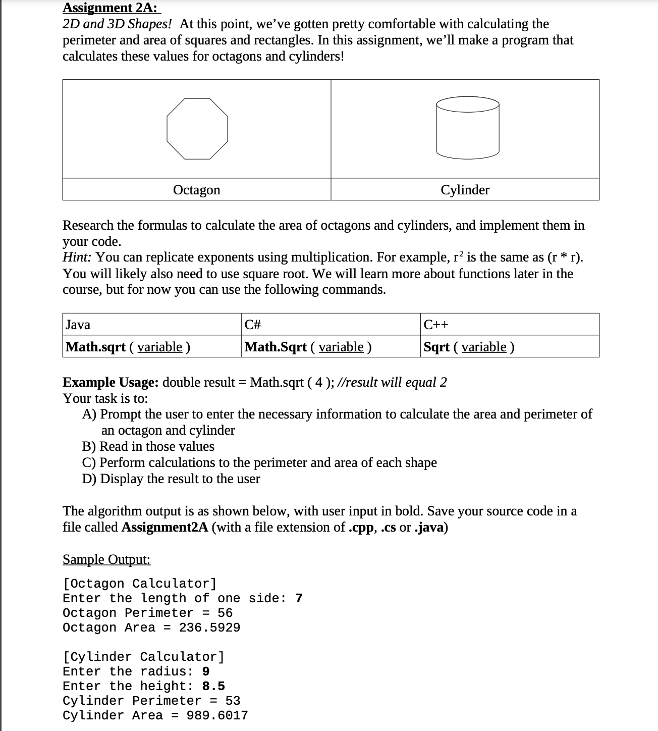 Solved Assignment 2A: 2D and 3D Shapes! At this point, we've | Chegg.com