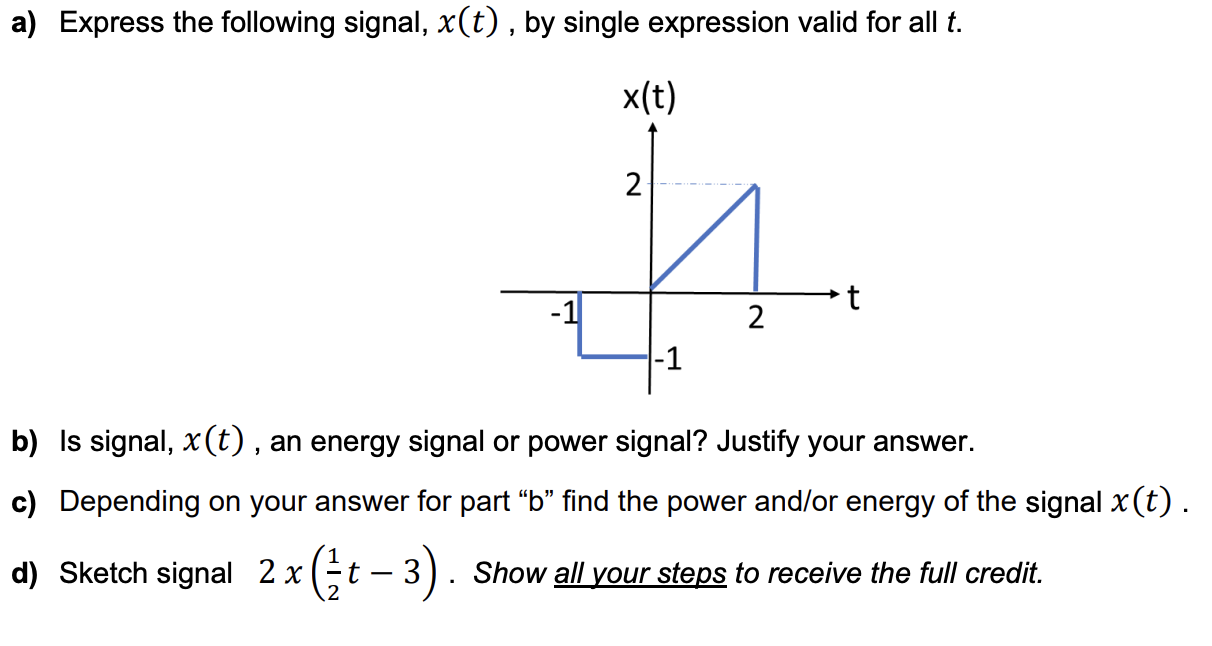 a) Express the following signal, x(t), by single