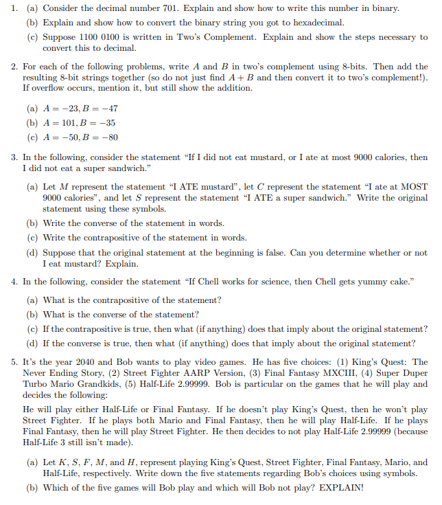 Solved 1. (a) Consider the decimal number 701. Explain and | Chegg.com
