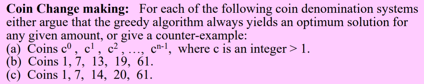 Solved Coin Change making: For each of the following coin | Chegg.com